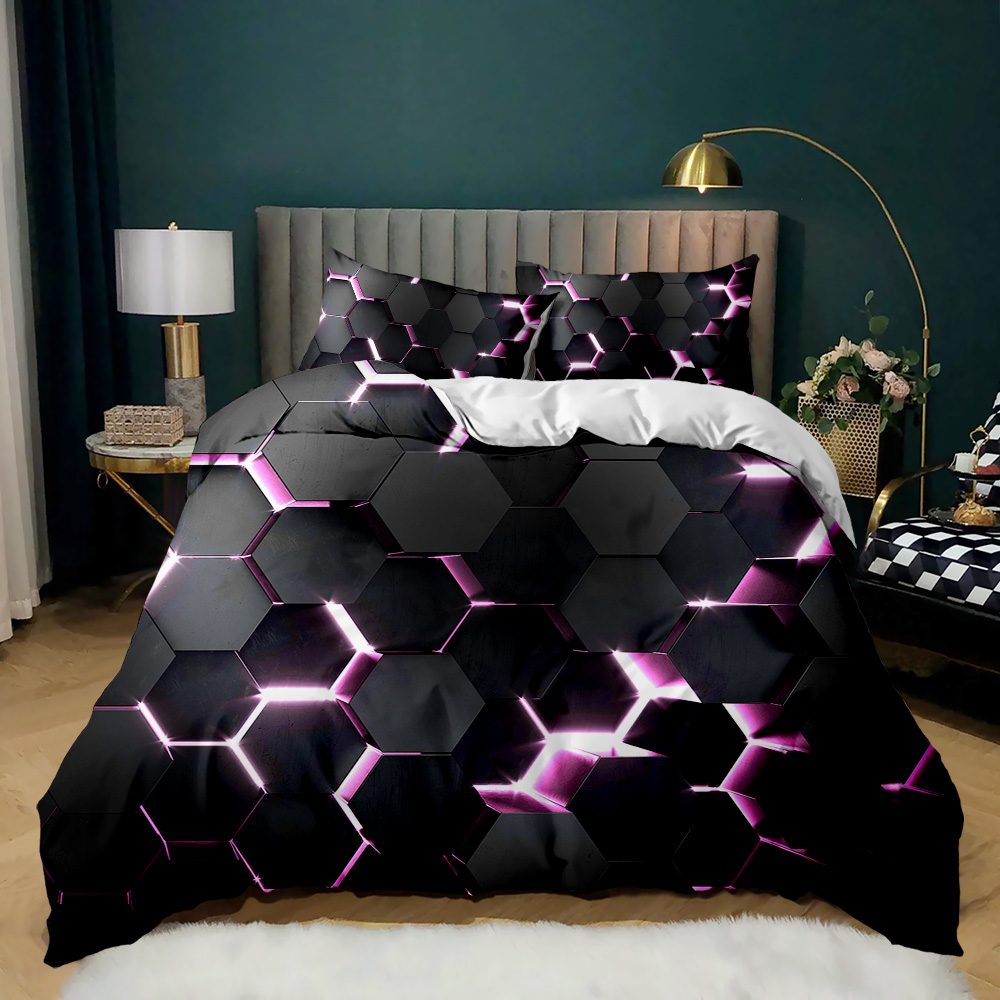 3D Glow Hexagon quilt cover set in Pink