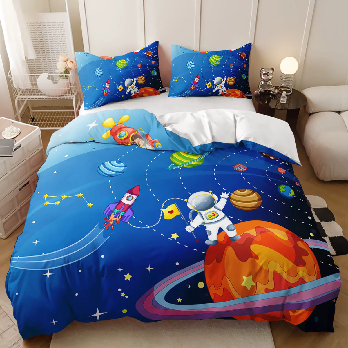 Kids astronaut rocket ship doona cover set