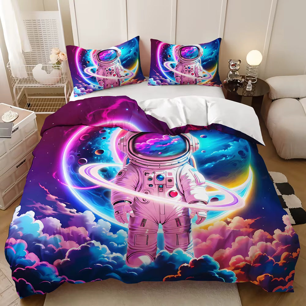 Kids neon astronaut cosmic galaxy doona cover set