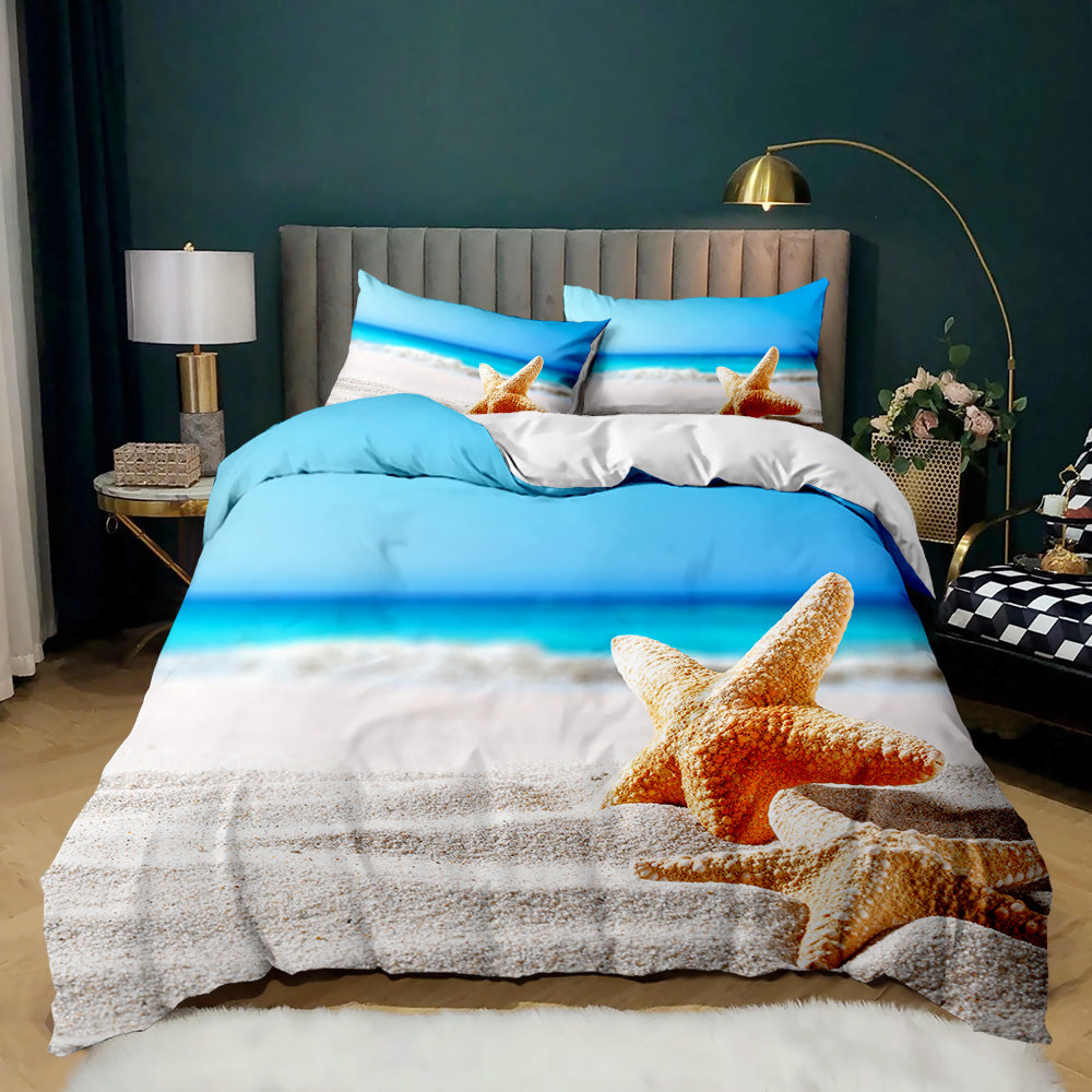 Ocean Beach Starfish Print Quilt Cover Set