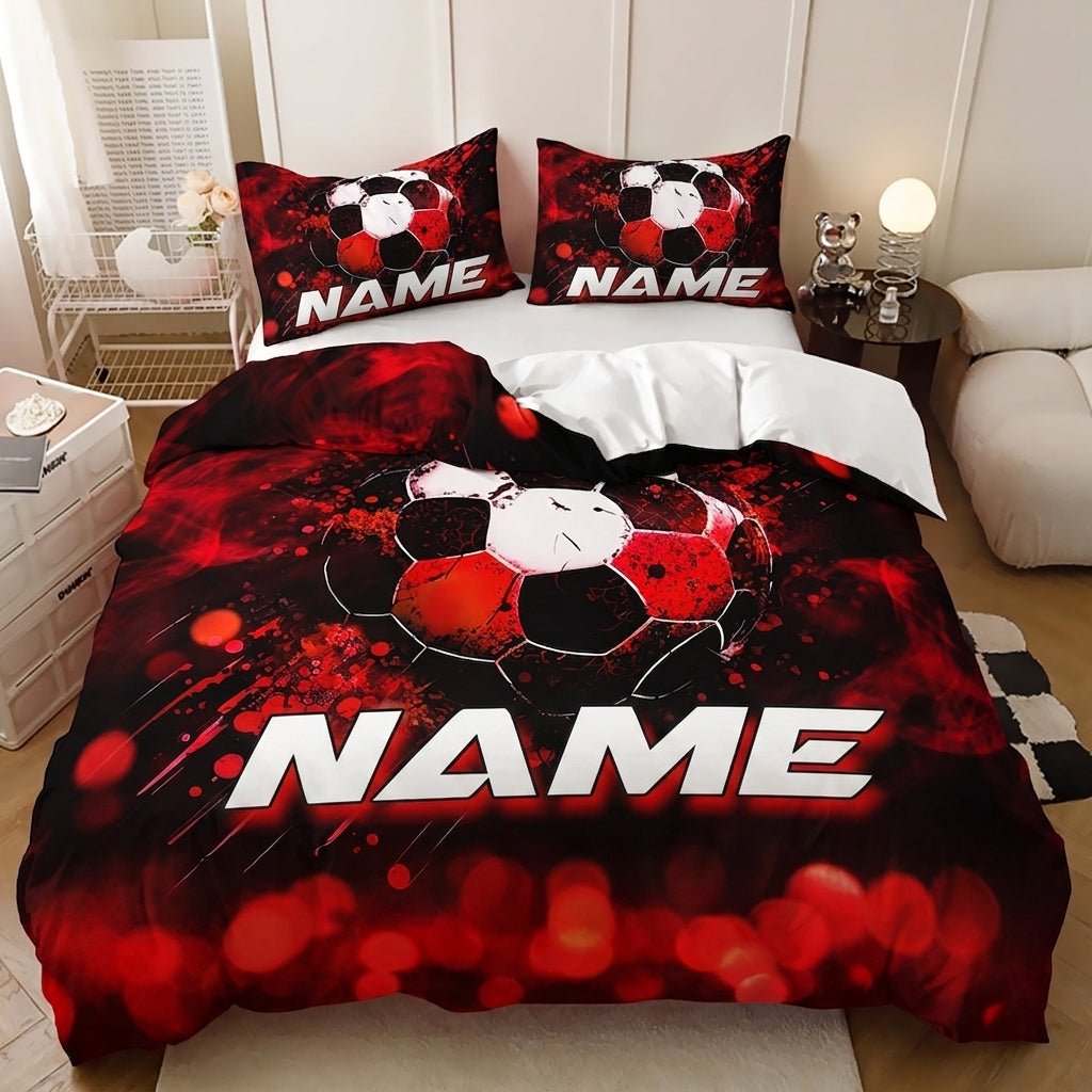 Personalised Red Glow Soccer Duvet Cover Set - Doonara