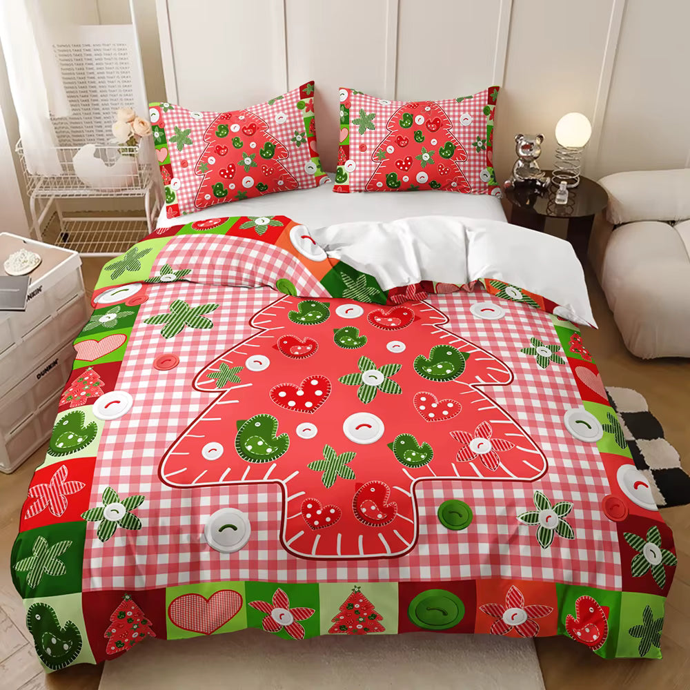 Red_Gingham_Christmas_Tree_Doona_Cover_Set_-_Festive_Bedding - Doonara