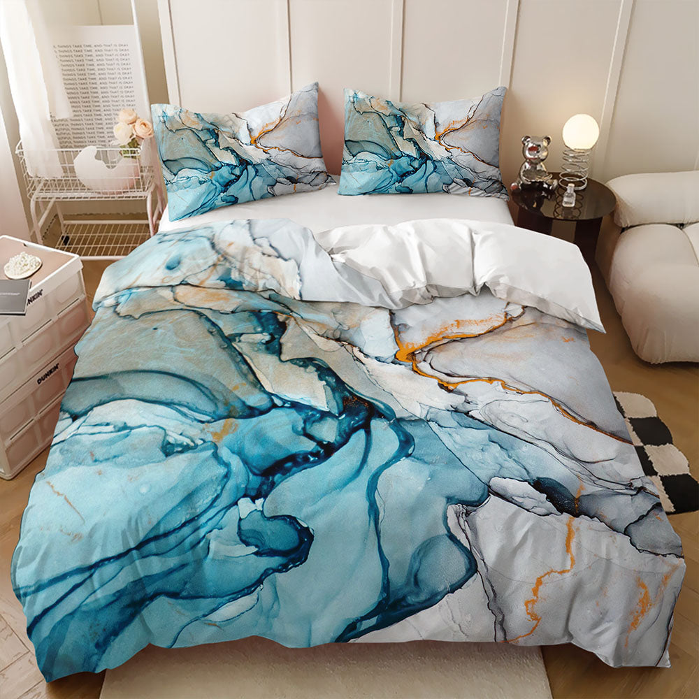 Aqua Grey Marble with Copper Veins quilt cover set