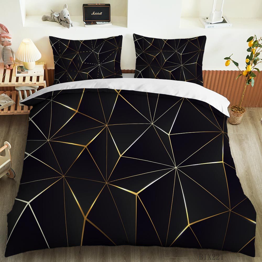 Black and Gold Geometric Lines quilt cover set
