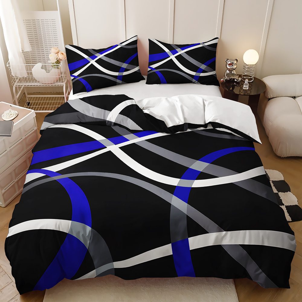 Black Blue and Grey Ribbon quilt cover set