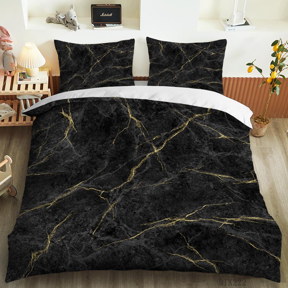 Black Marble with Fine Gold Veins quilt cover set
