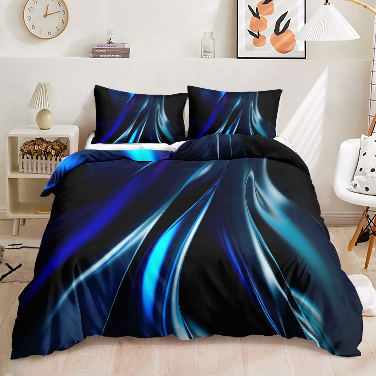 Blue Silk Swoosh quilt cover set
