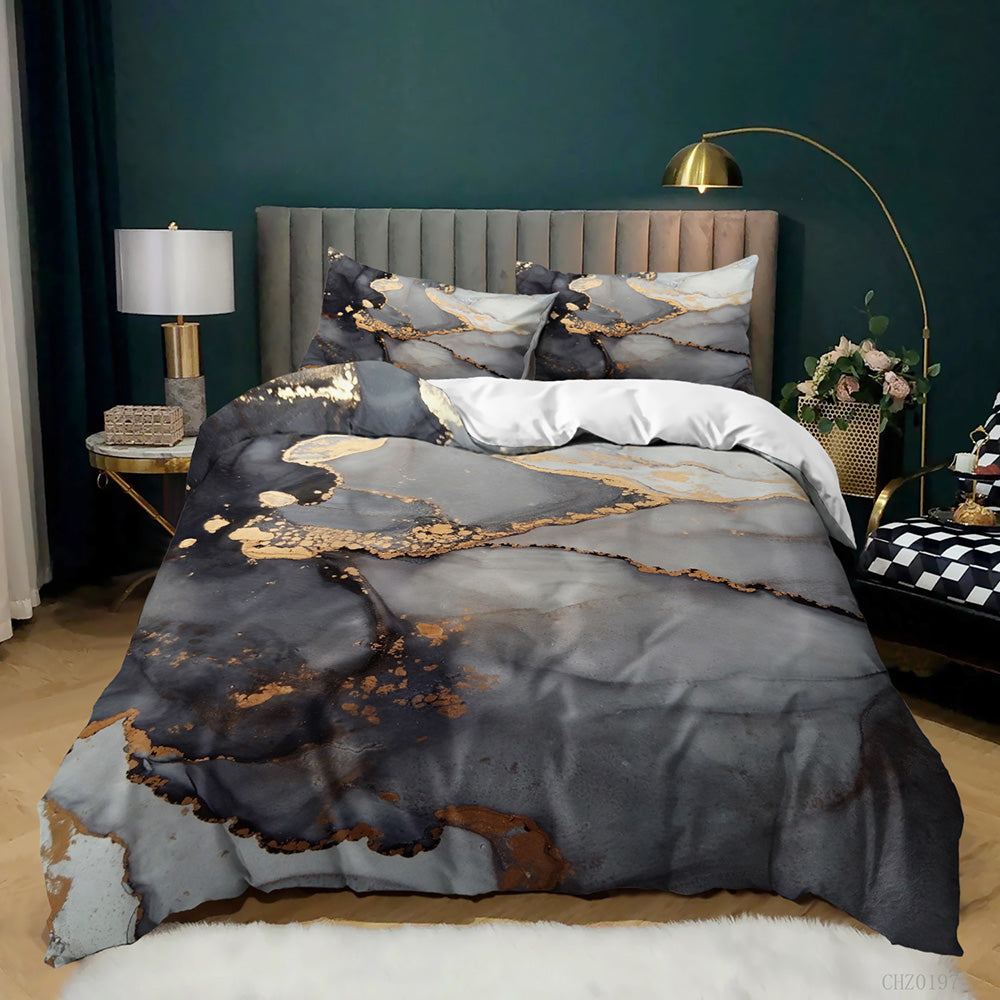Charcoal Copper Smoke Marble quilt cover set