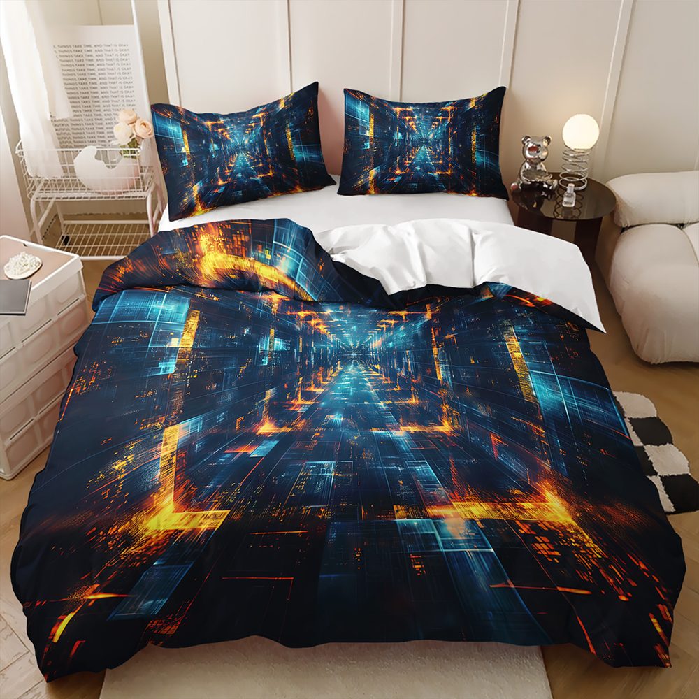 Digital Grid Tunnel quilt cover set