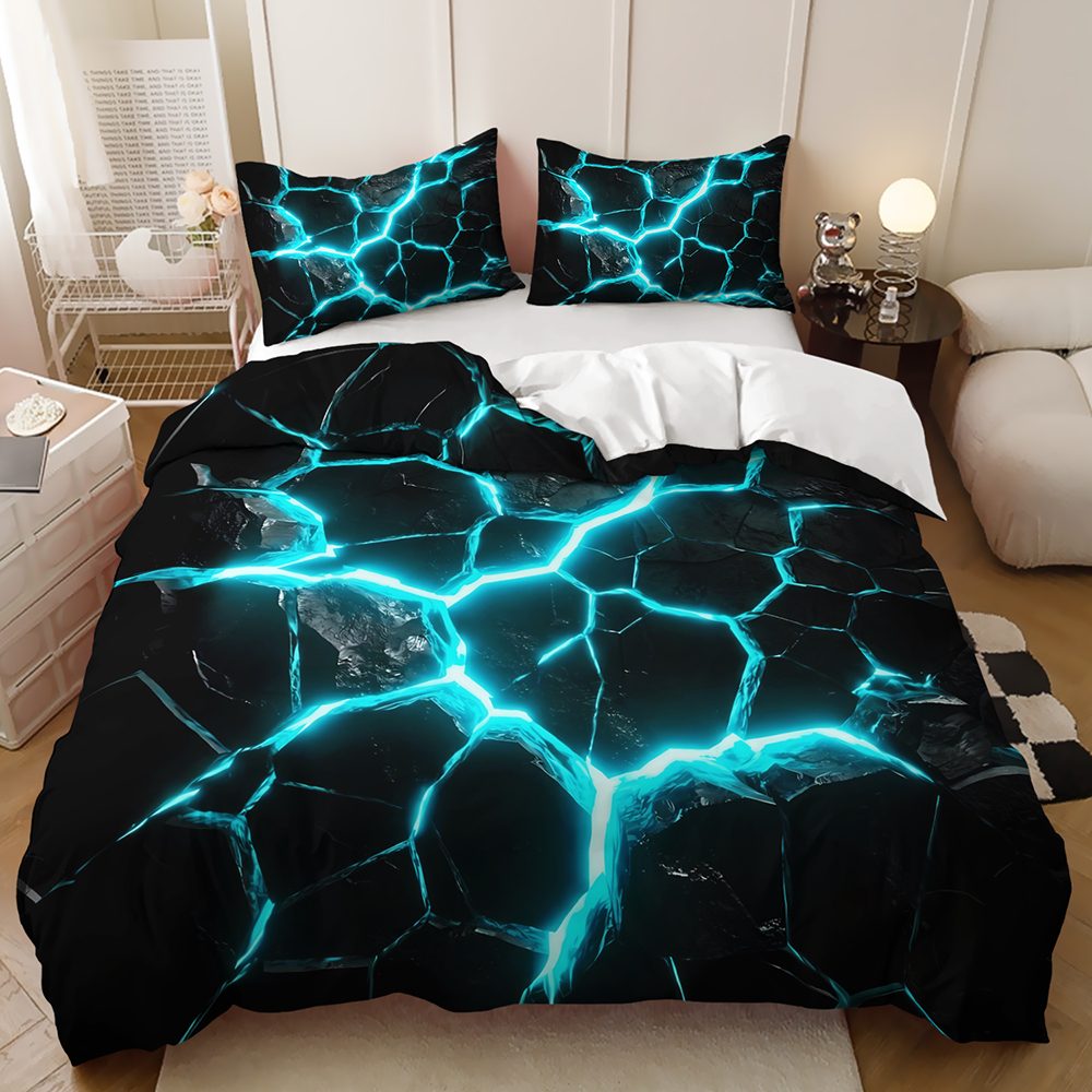 Glowing Crack quilt cover set in Cyan