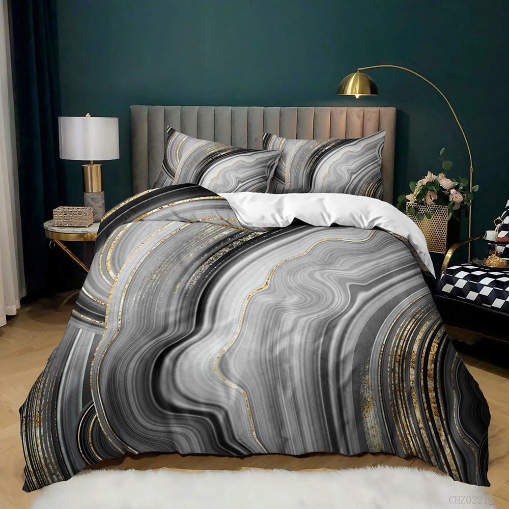 Grey Agate Stripe Marble quilt cover set