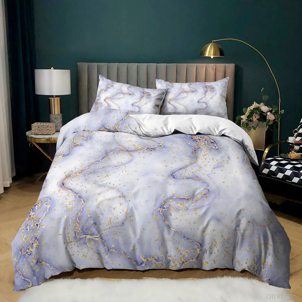 Lilac White Marble with Gold Flecks quilt cover set