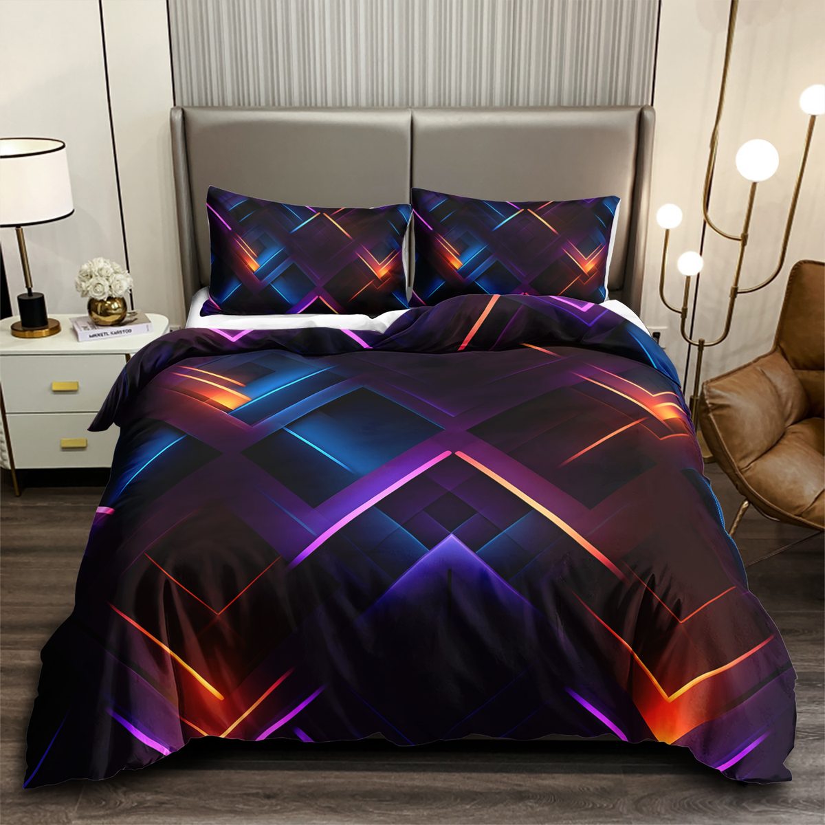 Neon Chevron quilt cover set in Purple