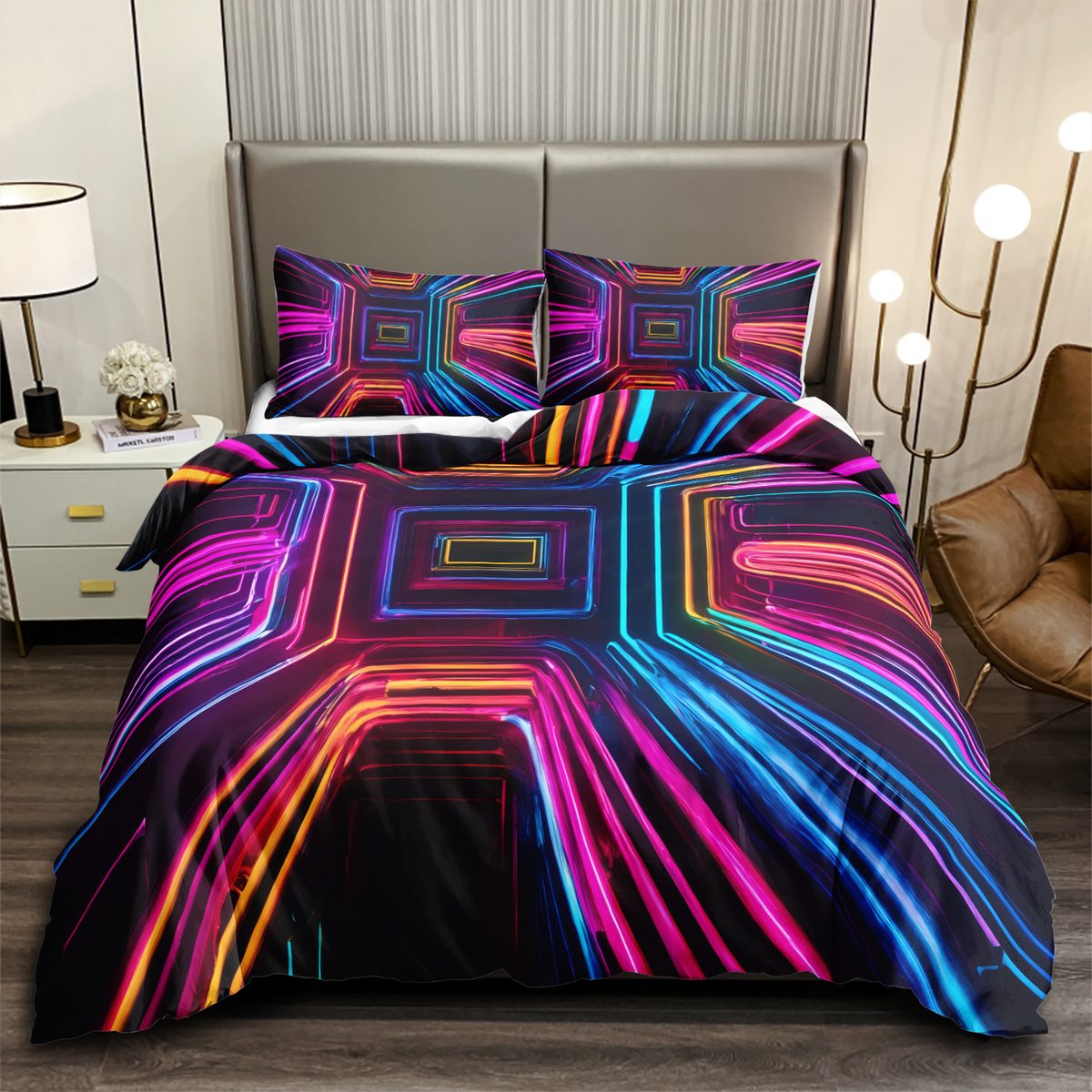 Neon Circuit Tunnel quilt cover set