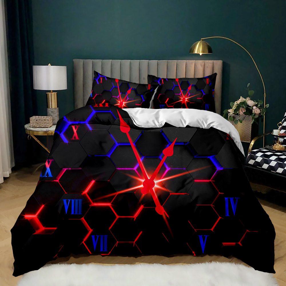 Neon Hexagon Clock quilt cover set in Red