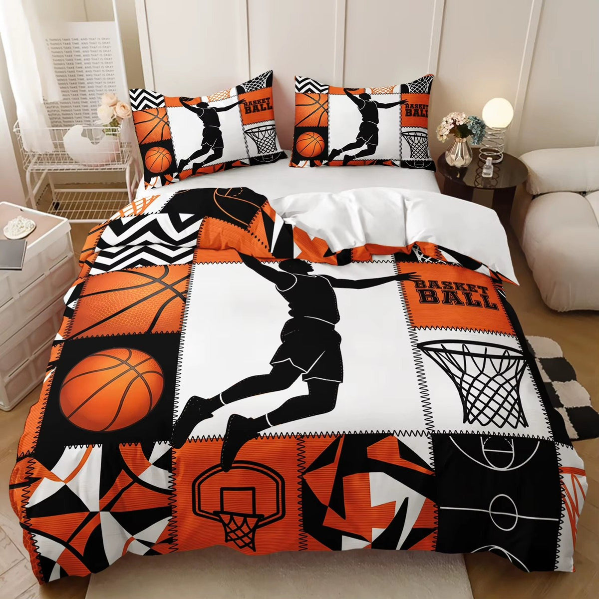 Orange Slam Dunk Patchwork basketball quilt cover set