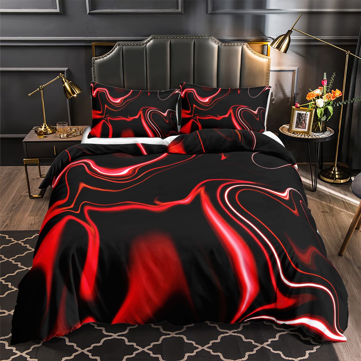 Red Liquid Swirl quilt cover set