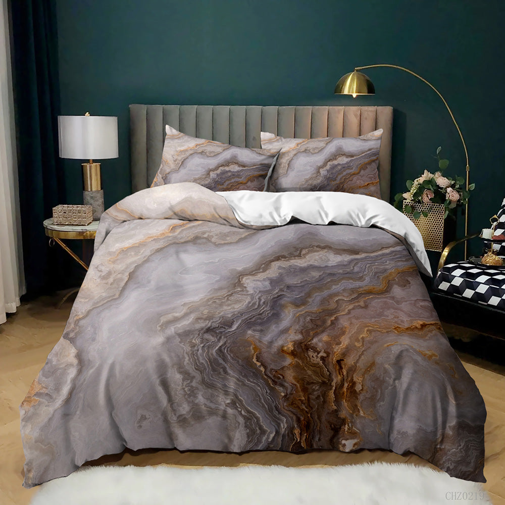 Taupe and Brown Marble quilt cover set