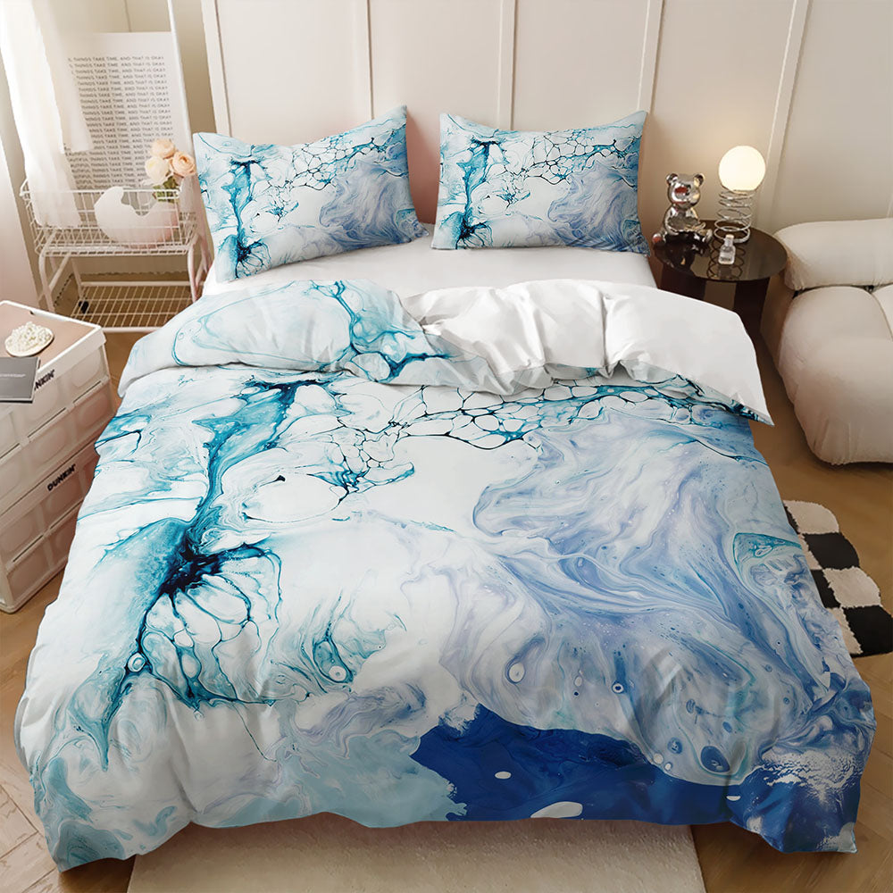 White and Blue Ink Marble quilt cover set