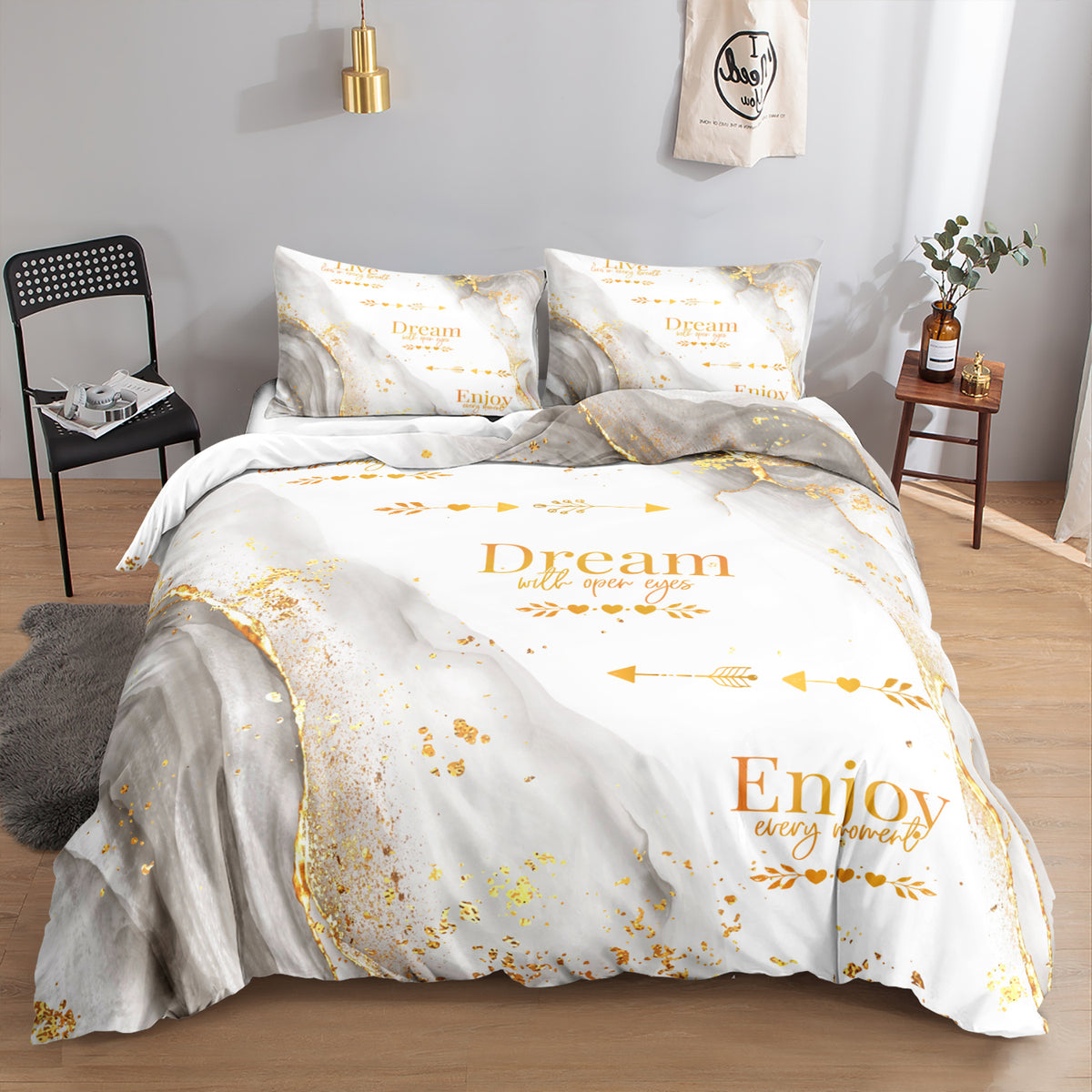 White and Gold Dream Marble quilt cover set