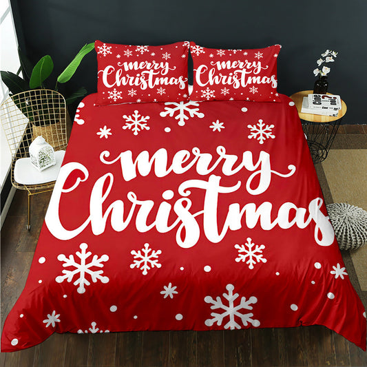 Red Merry Christmas snowflake quilt cover set