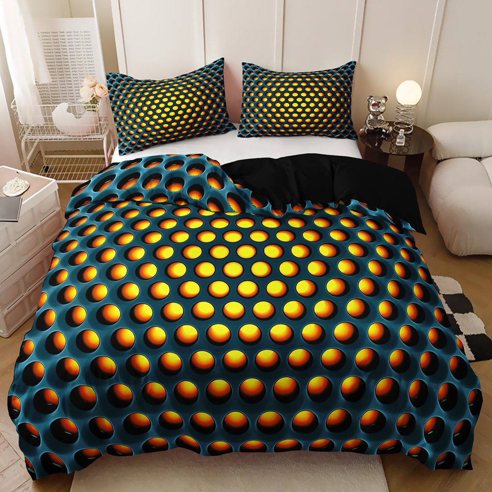 3D Honeycomb quilt cover set in Gold