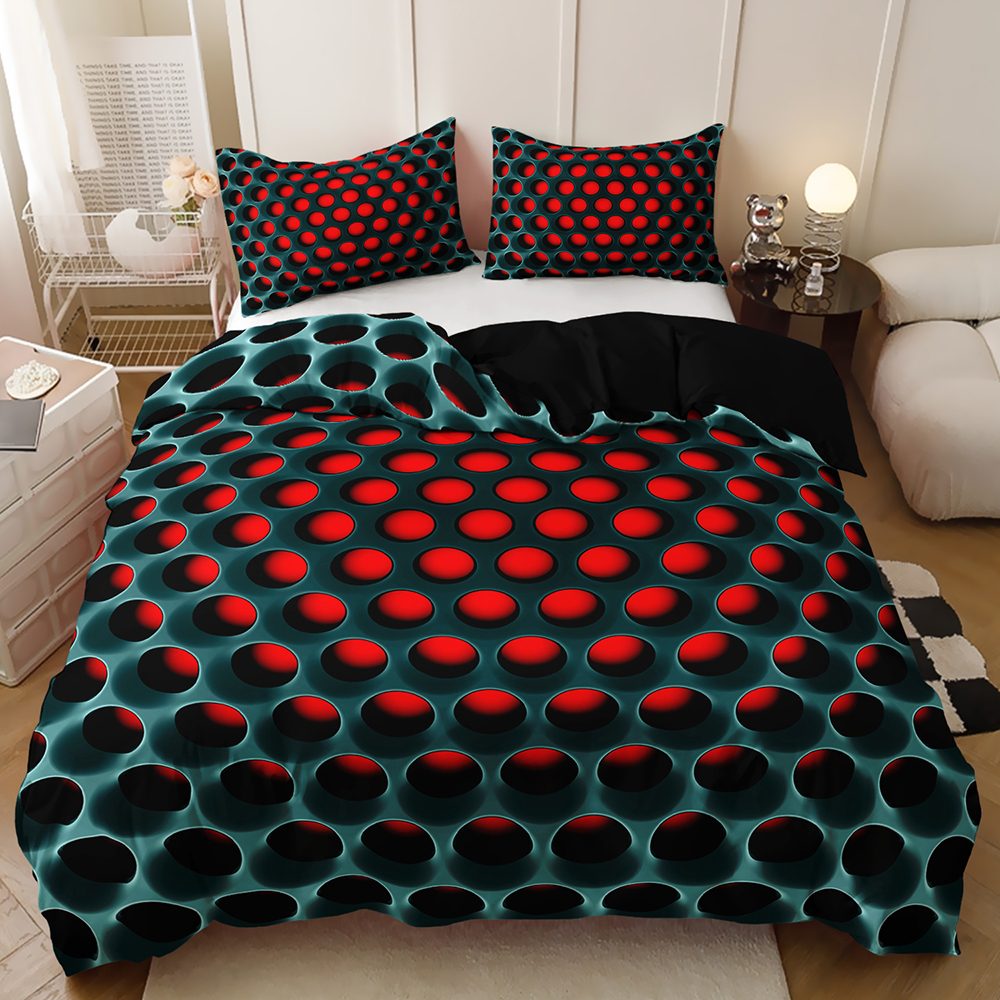 3D Honeycomb quilt cover set in Red