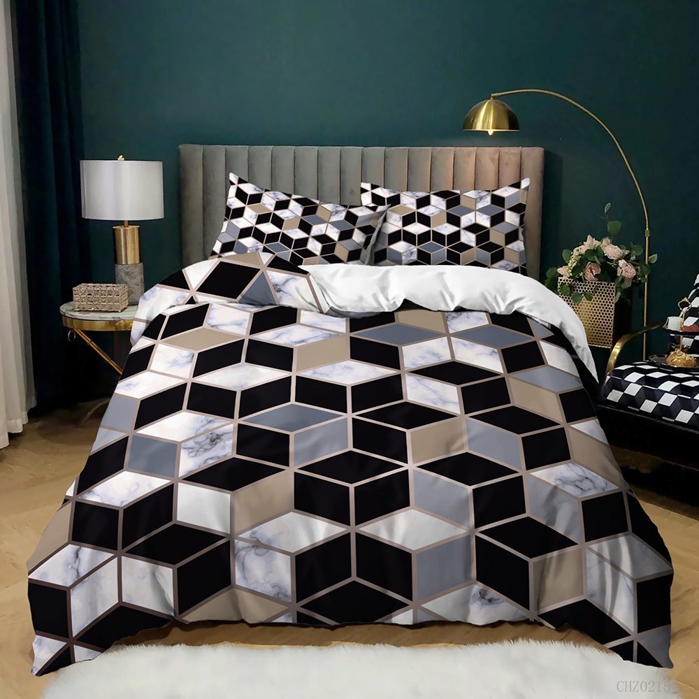 3D Marble Cube quilt cover set in Black Grey