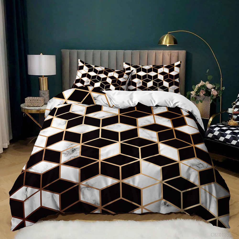 3D Marble Cube quilt cover set in Black White
