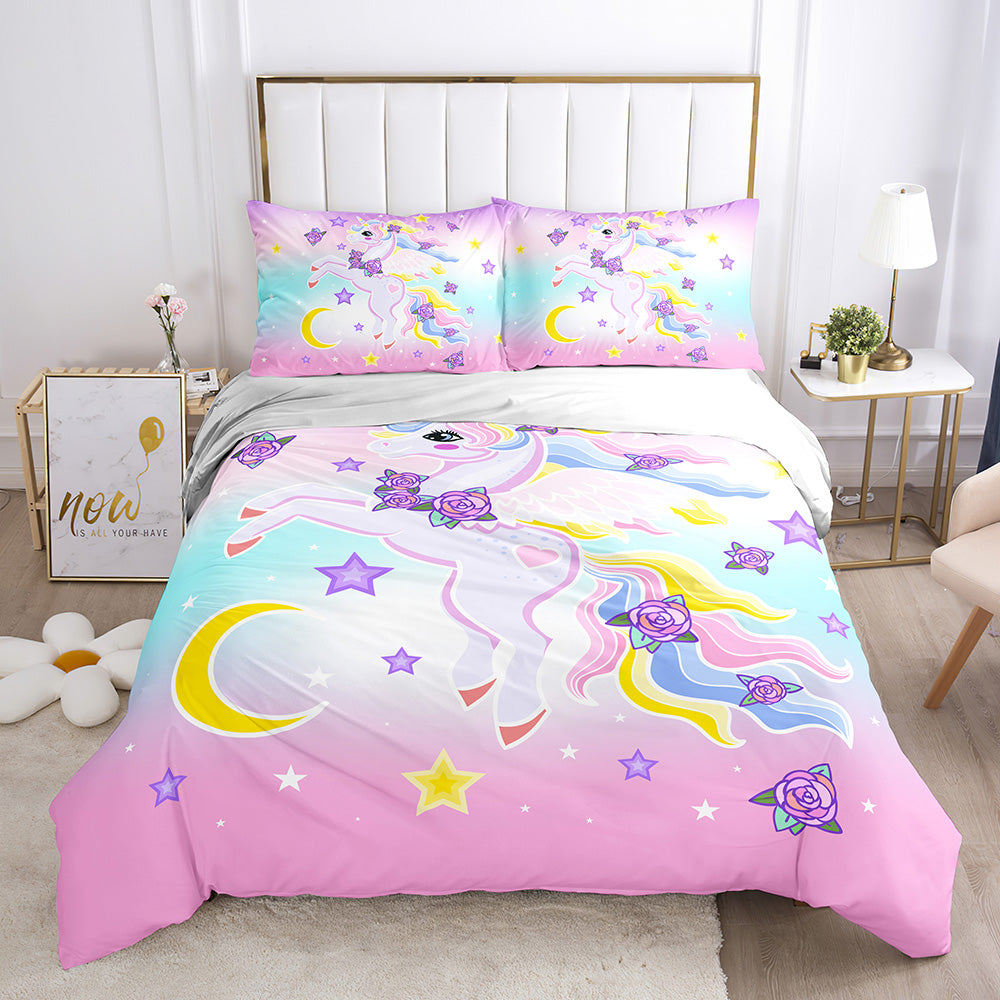 Rainbow Unicorn & Rose Doona Cover Set