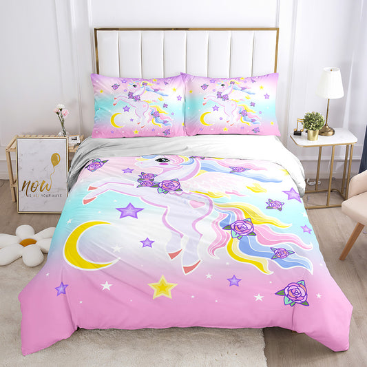 Rainbow Unicorn & Rose Doona Cover Set