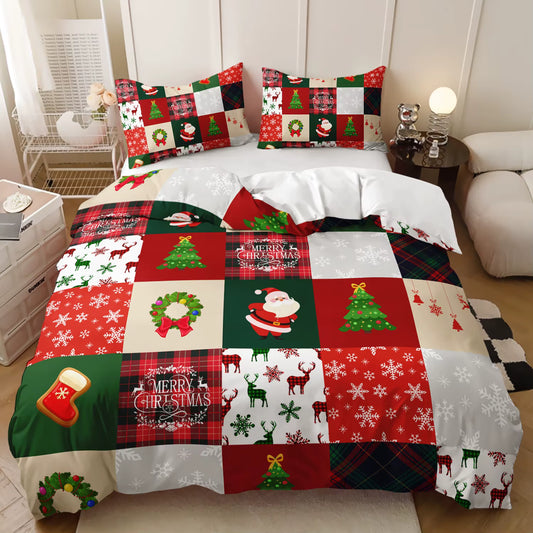 Christmas_Patchwork_Santa_Tree_Doona_Cover_Set_-_Festive_Holiday_Bedding - Doonara