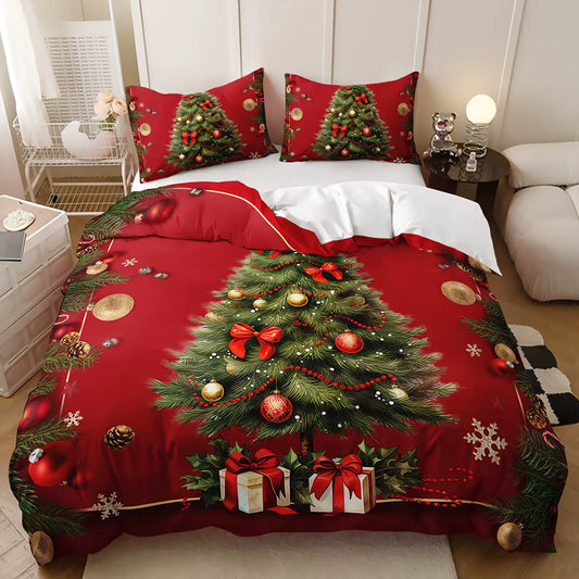 Classic_Christmas_Tree_Doona_Cover_Set_-_Festive_Red_Holiday_Bedding - Doonara