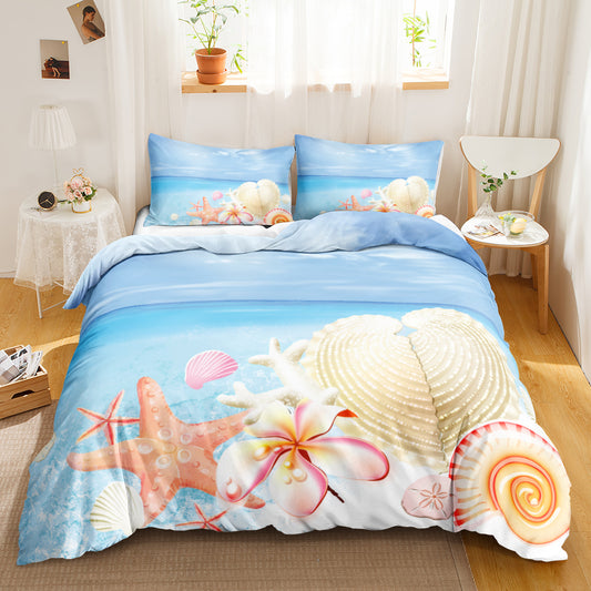 Coastal Sky Blue Starfish & Clamshell Doona Cover Set