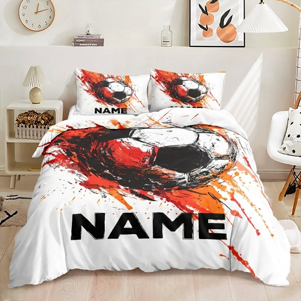 Custom Red Splash Soccer Bedding Set - Doonara