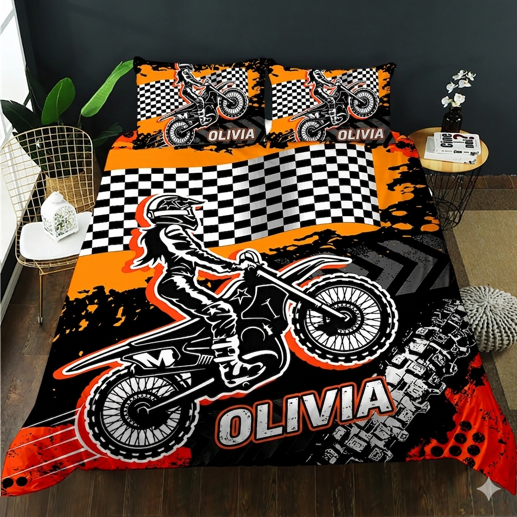 Girls Motocross Personalised Quilt Cover Set