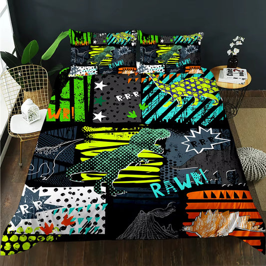 GraffitiDinosaurComicCollageQuiltCoverSet - Doonara