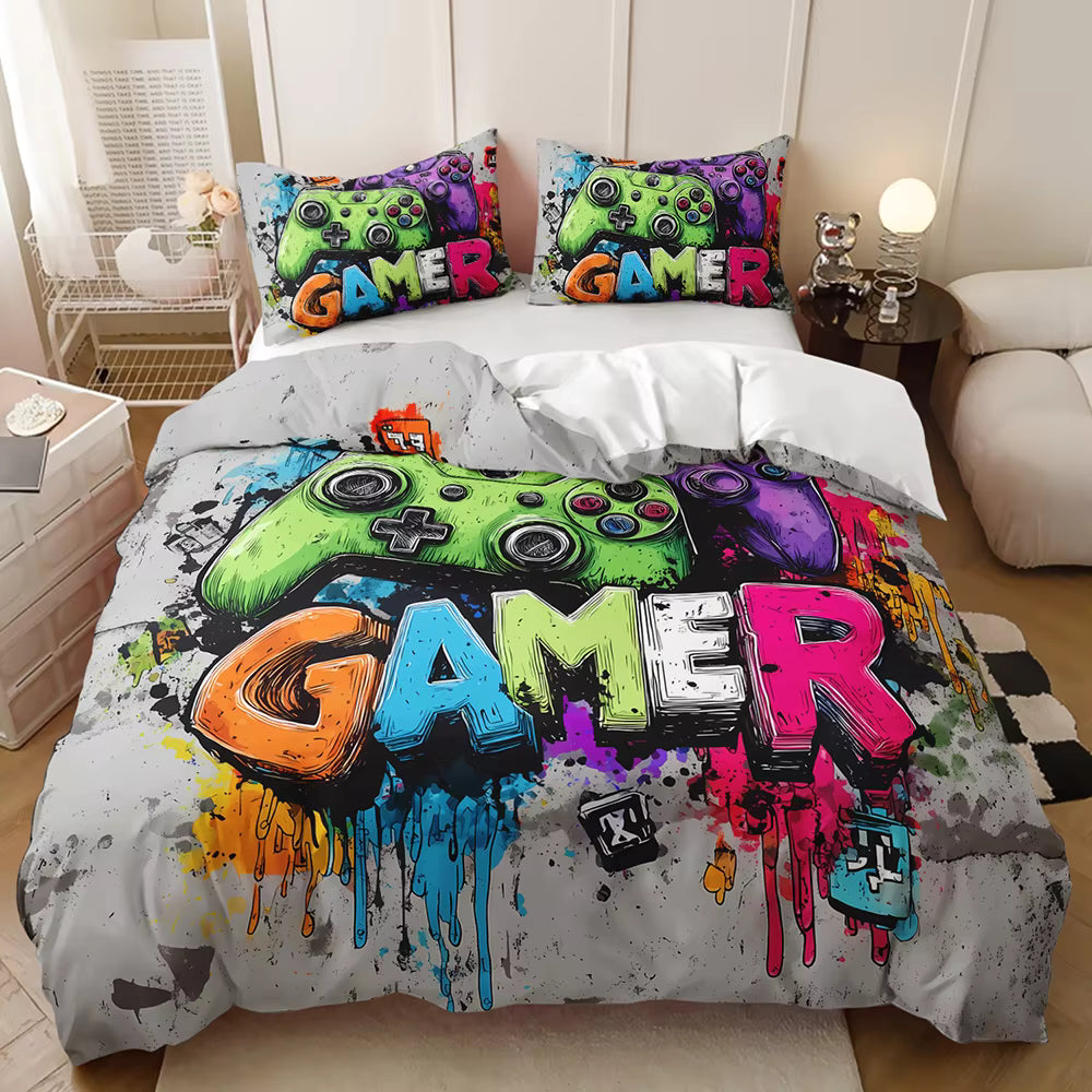 Graffiti gamer controller quilt cover set