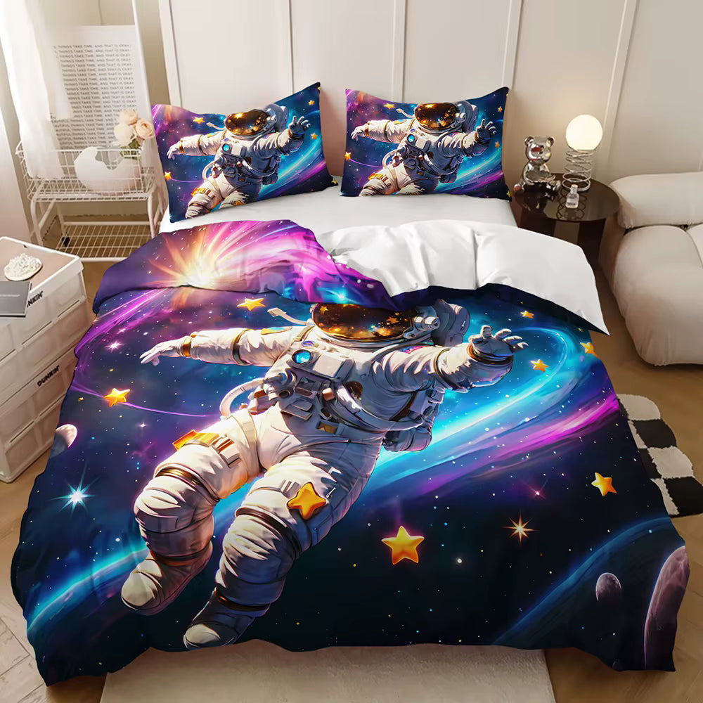 Kids 3D spaceman outer space quilt cover set