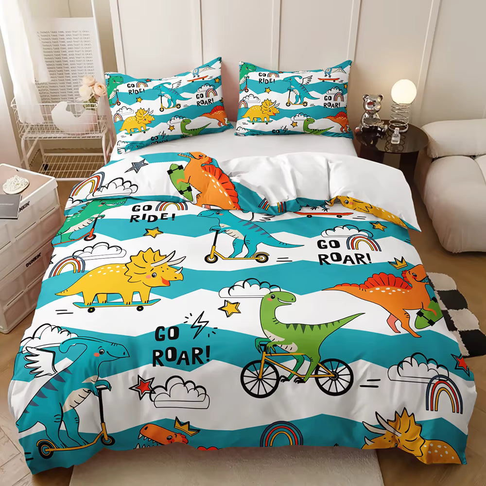 KidsDinosaursonBikesQuiltCoverSet - Doonara