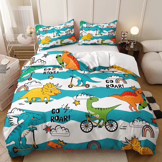 KidsDinosaursonBikesQuiltCoverSet - Doonara