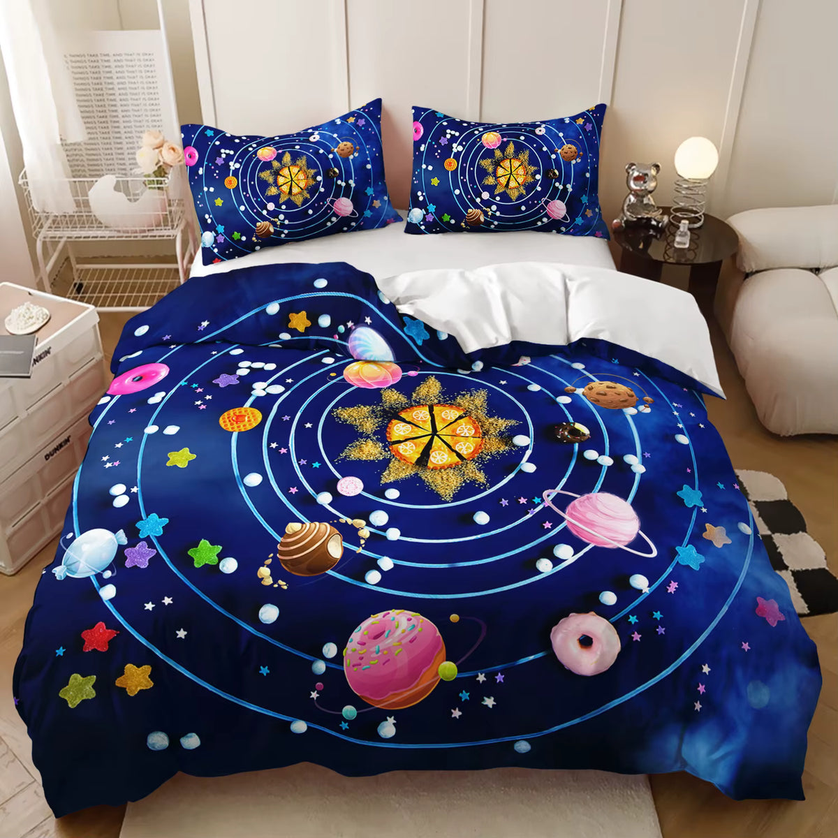 Kids solar system planet quilt cover set