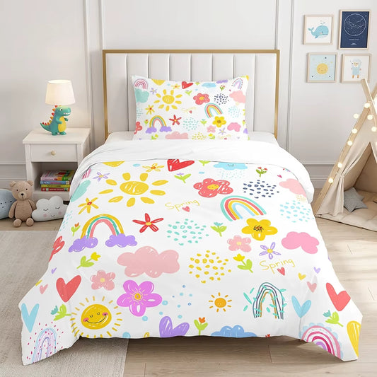 Kids spring sunshine rainbow quilt cover set