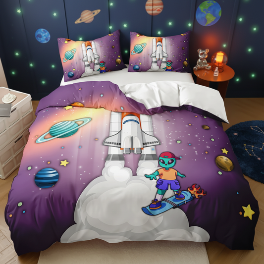 Kids Space Rocket doona cover set with planets