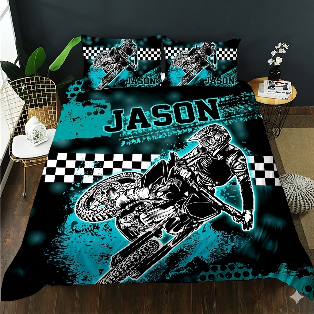 Motocross Personalized Quilt Cover Set