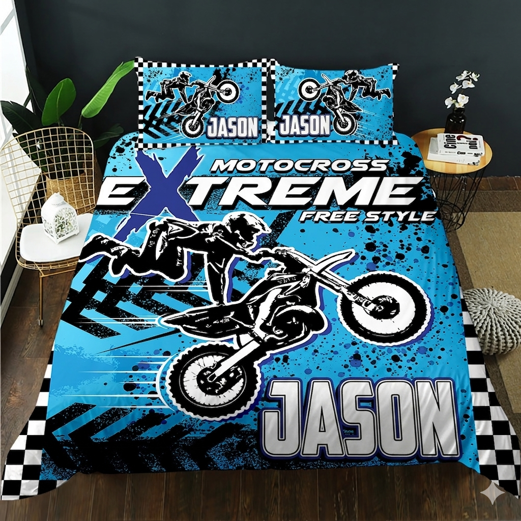 Motocross Rider Custom Quilt Cover Set