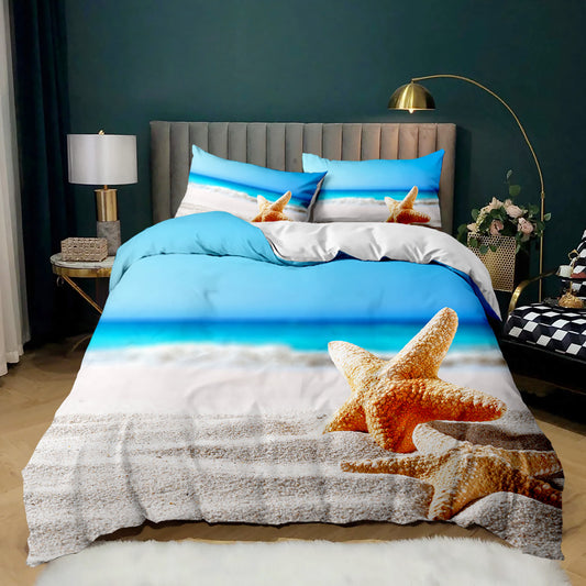 Ocean Beach Starfish Print Quilt Cover Set