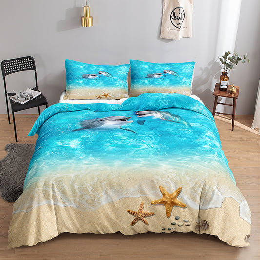 Ocean Blue Dolphin Print Quilt Cover Set