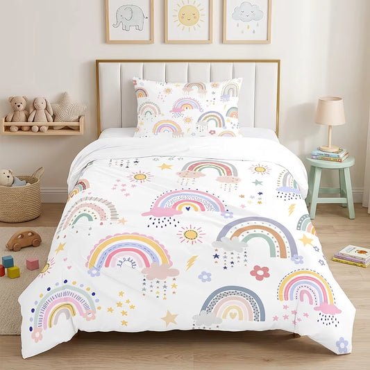 Pastel sunshine rainbow kids quilt cover set