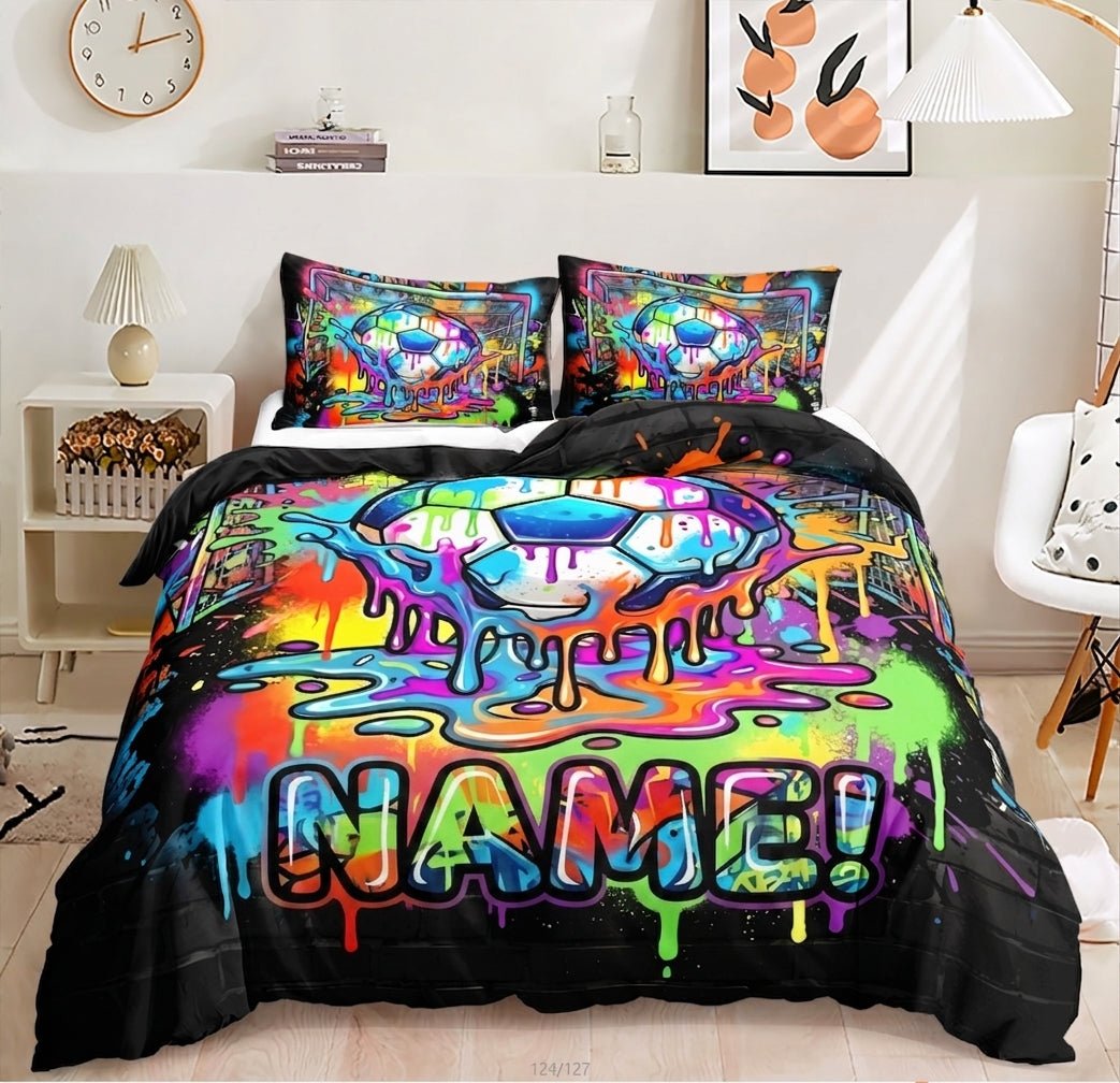 Personalised Graffiti Goal Soccer Quilt Cover Set - Doonara